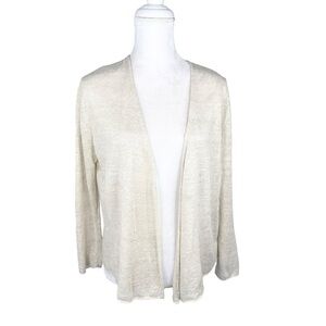 White + Warren 💯% linen tan beige open cardigan sweater sand jacket medium